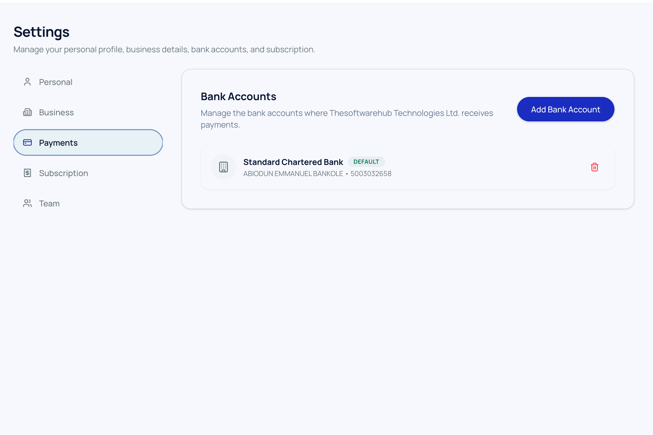 Direct Bank Payments Dashboard